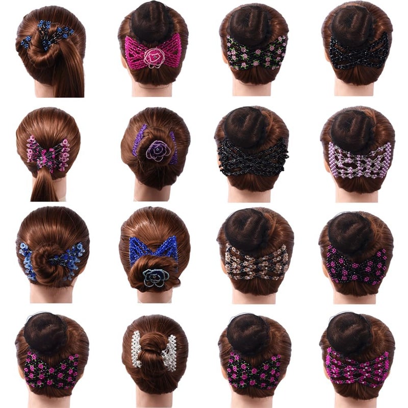 Ruihfas 1 PCS Magic Hair Combs Beaded Stretch Double Side Combs Adjustable Elastic Hair Clips Bun Maker for Women Hairstyling Ponytail Holder (Silver) - Image 3